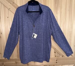 NWT TailorByrd Performance 1/4 Zip Pullover Heather Blue Long Sleeve Golf Sz XL